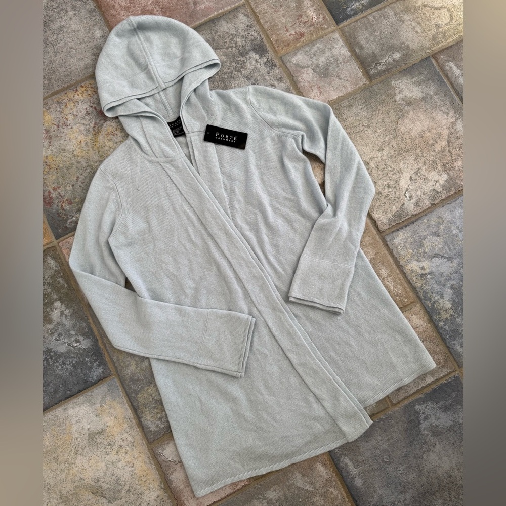 FORTE CASHMERE : Baby Blue Hooded Cardigan : Small